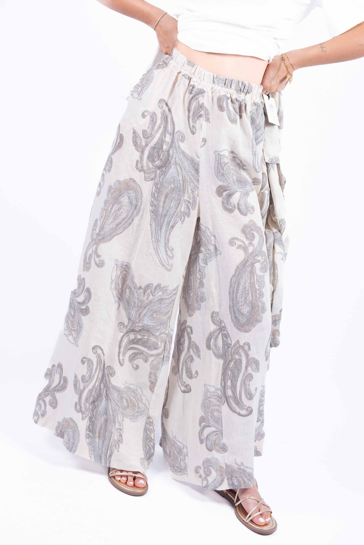 Pantaloni in Lino con Stampa Paisley donna Miss love - 1