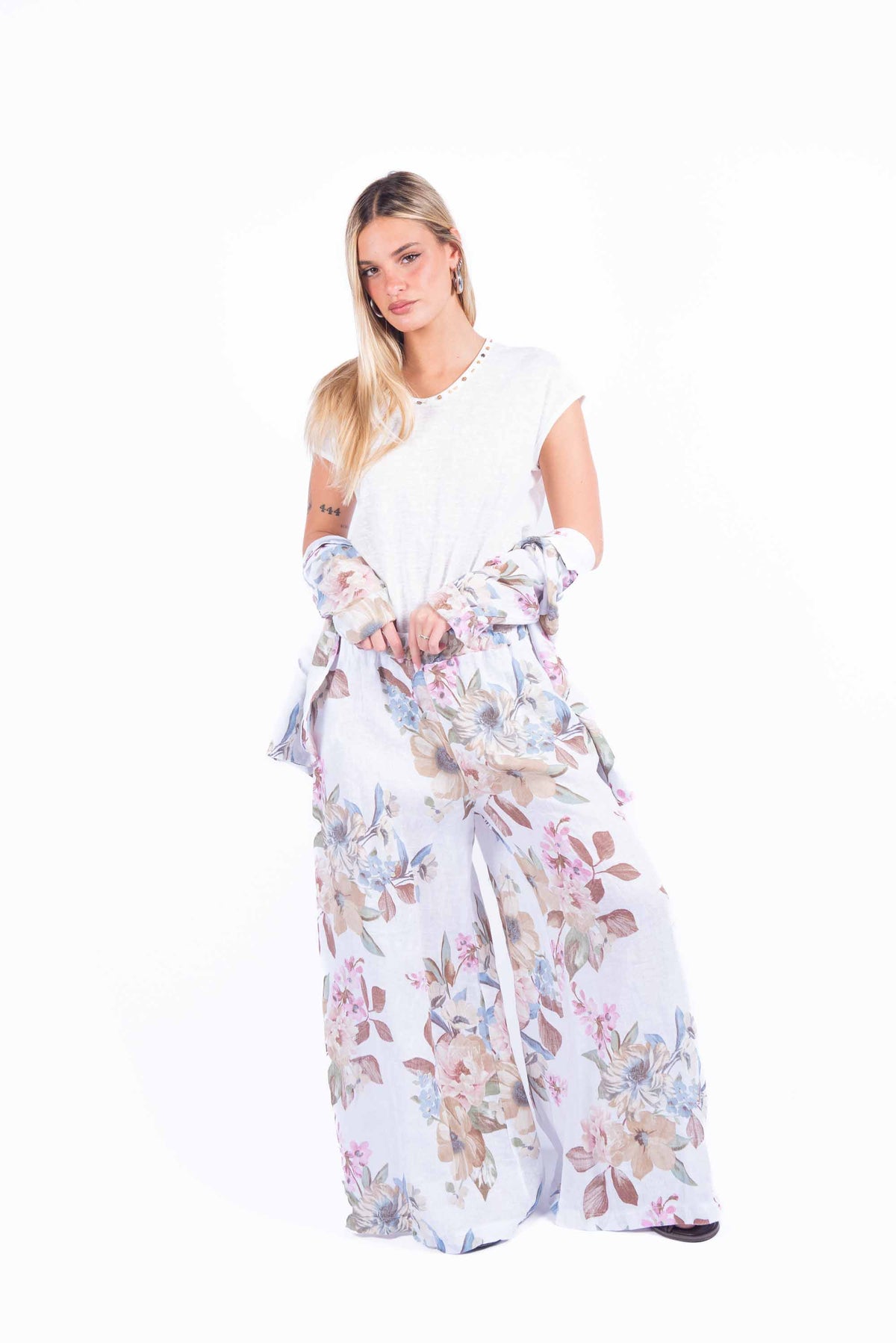 Pantaloni in Lino a Fiori donna Miss love - 4