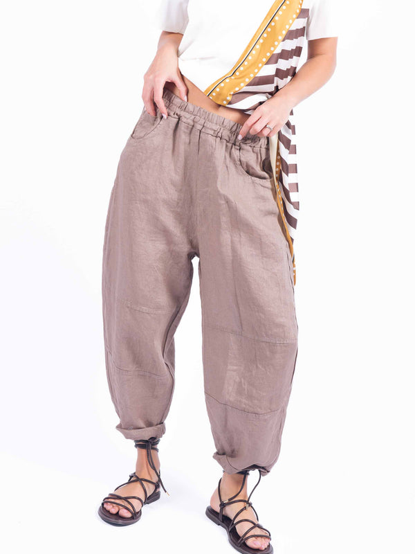 Pantaloni Lino Relax Fit Marrone da donna Miss love