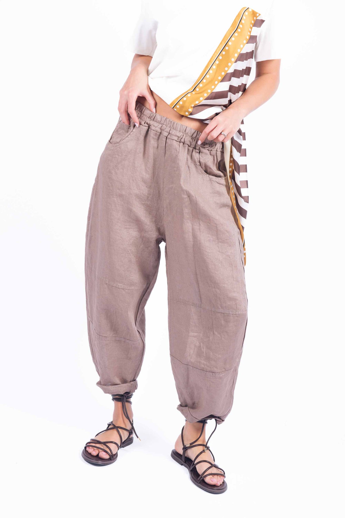 Pantaloni Lino Relax Fit Marrone donna Miss love - 1