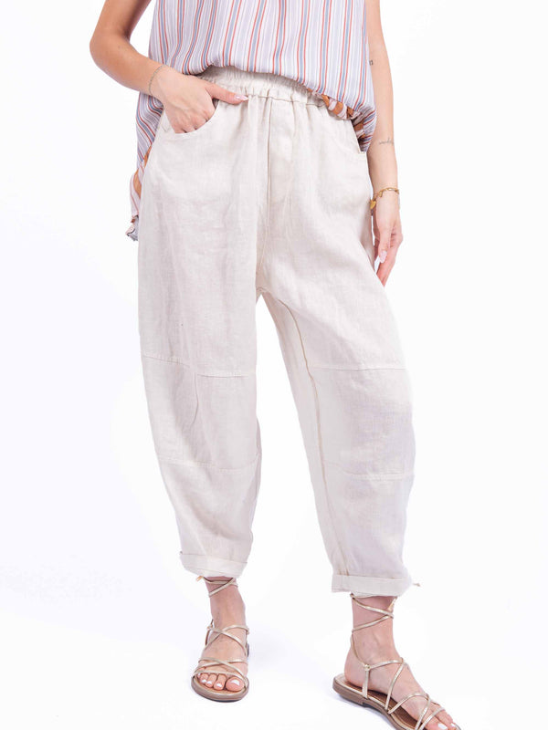 Pantaloni Lino Relax Fit Panna da donna Miss love