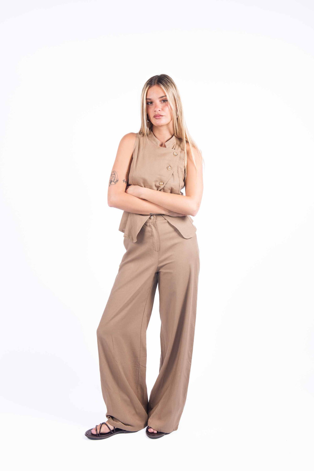 Completo Misto Lino Cammello donna Miss love - 1