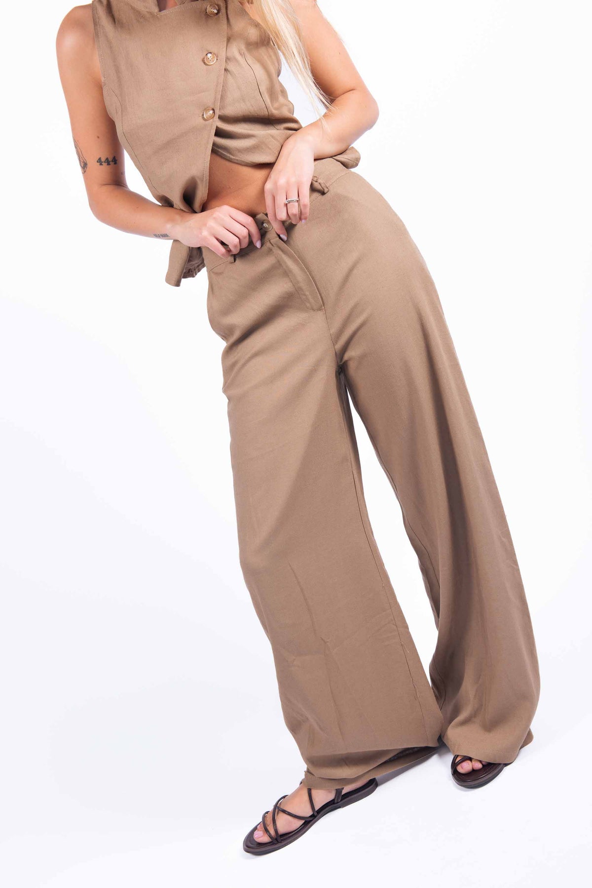 Completo Misto Lino Cammello donna Miss love - 3