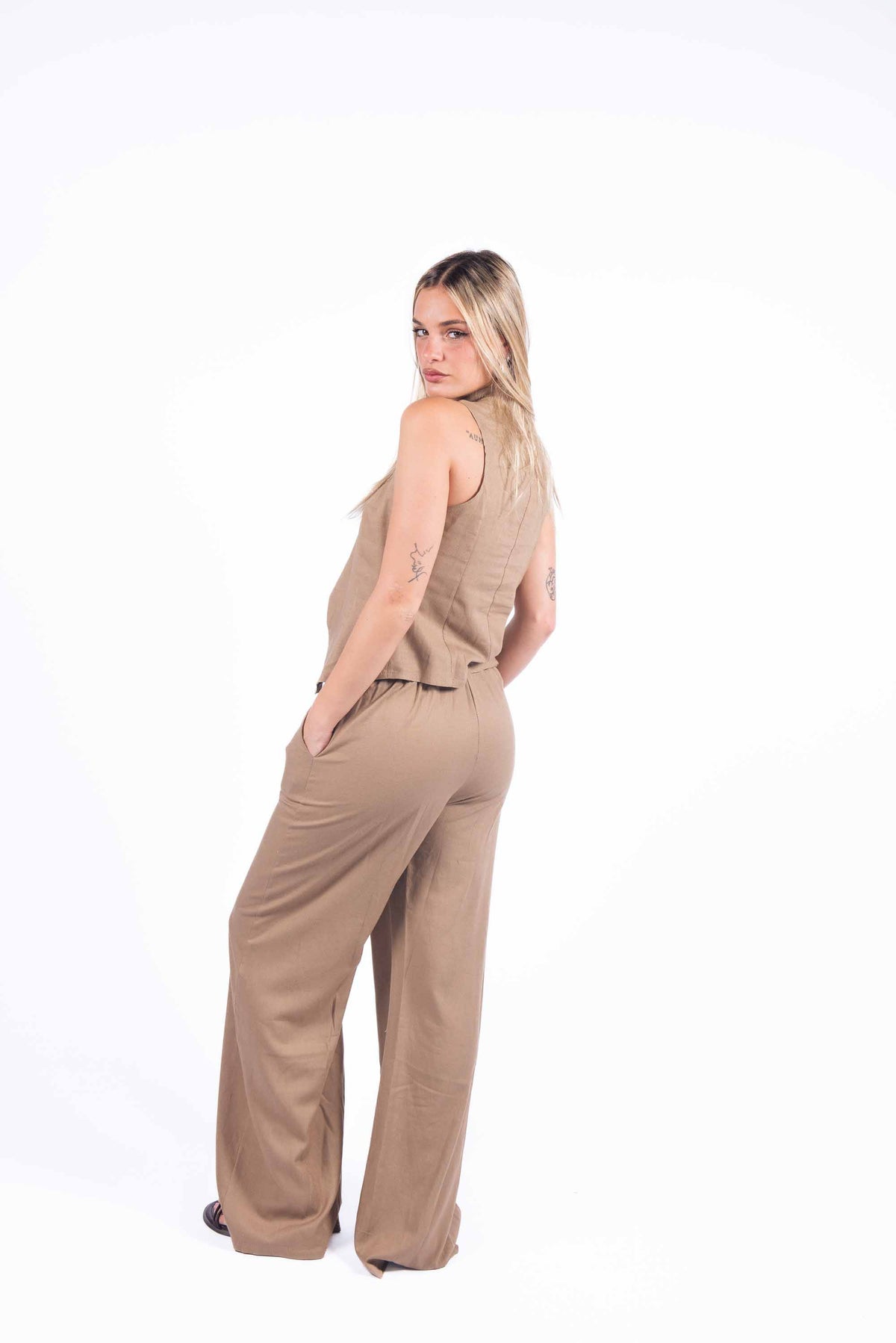 Completo Misto Lino Cammello donna Miss love - 4