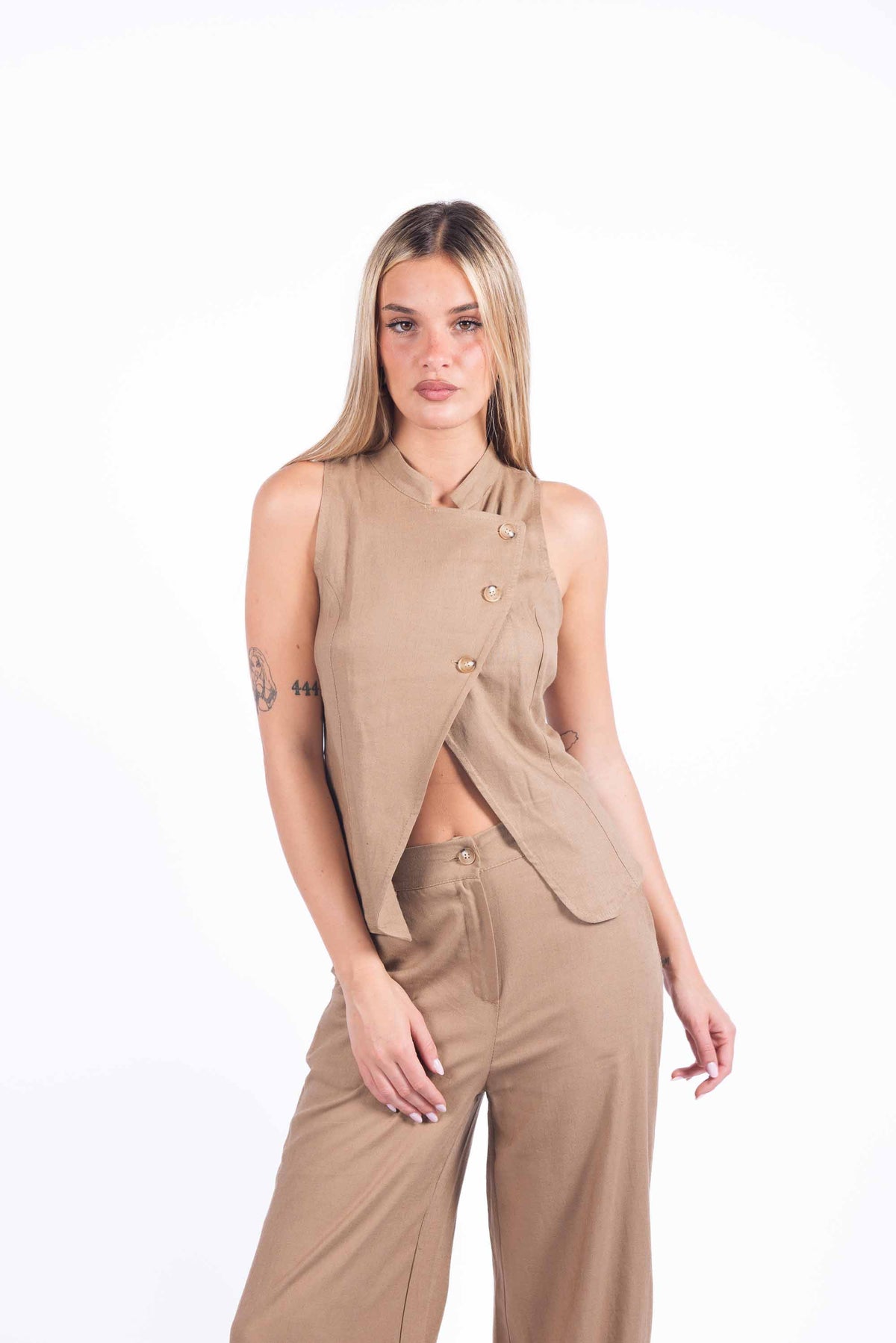 Completo Misto Lino Cammello donna Miss love - 5