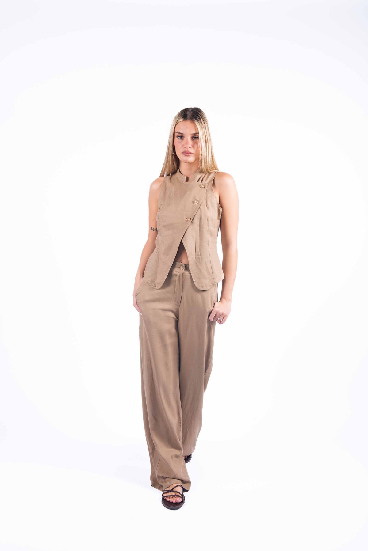 Completo Misto Lino Cammello donna Miss love - 6