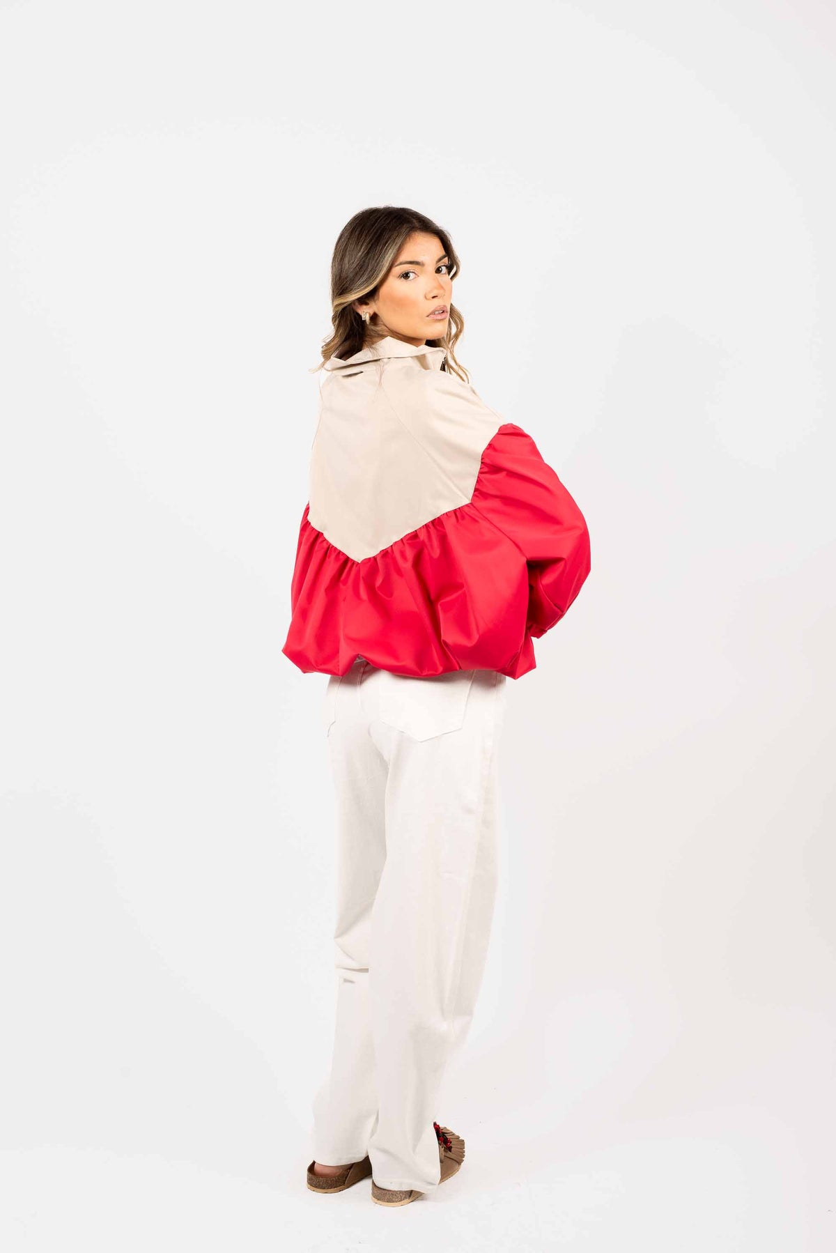 Bomber Bicolor Beige/Rosso donna Miss love - 3