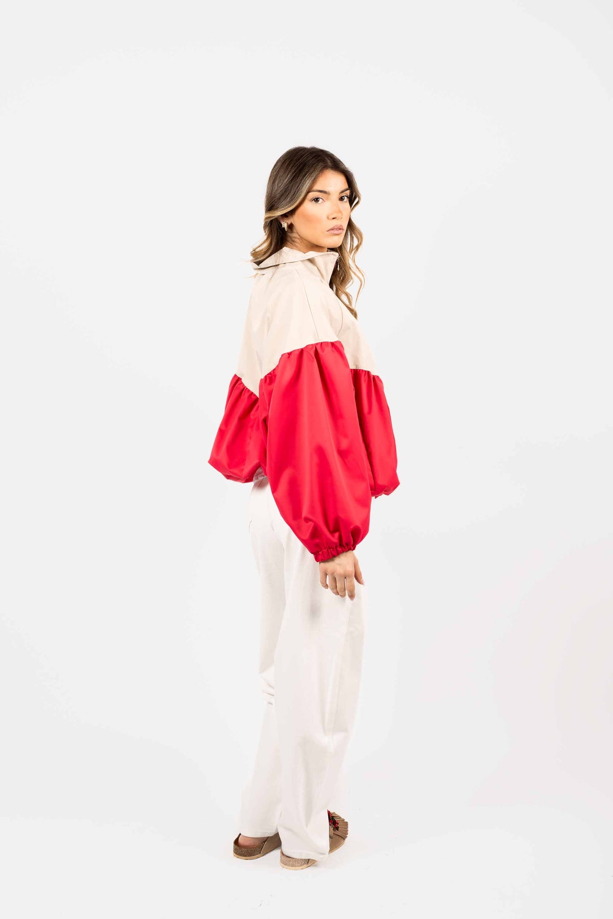 Bomber Bicolor Beige/Rosso donna Miss love - 5