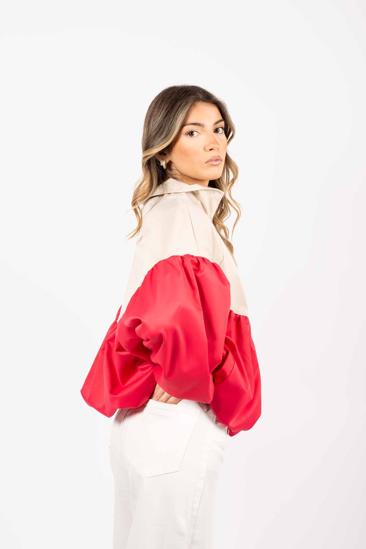Bomber Bicolor Beige/Rosso donna Miss love - 4