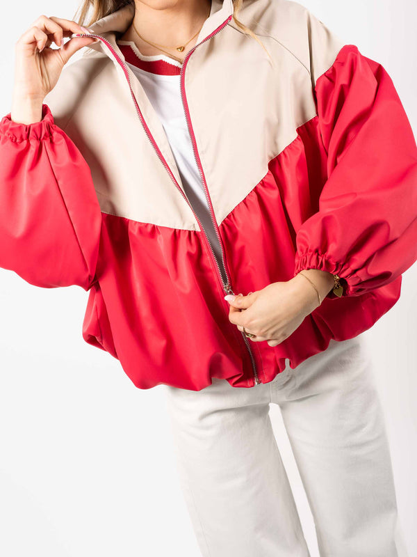 Bomber Bicolor Beige/Rosso da donna Miss love