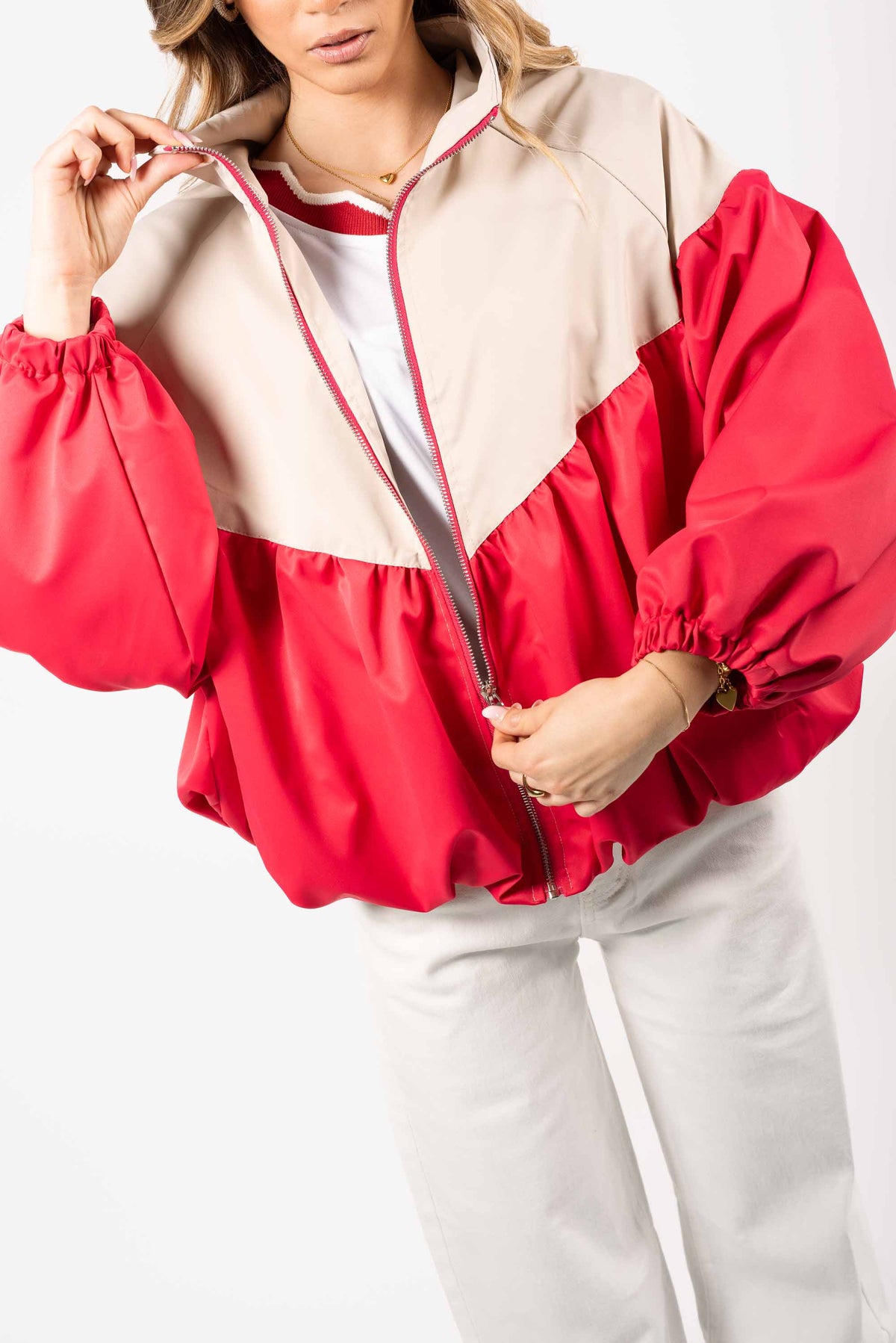 Bomber Bicolor Beige/Rosso donna Miss love - 1