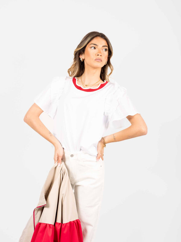 T-shirt con Volant e Bordo a Contrasto da donna Miss love