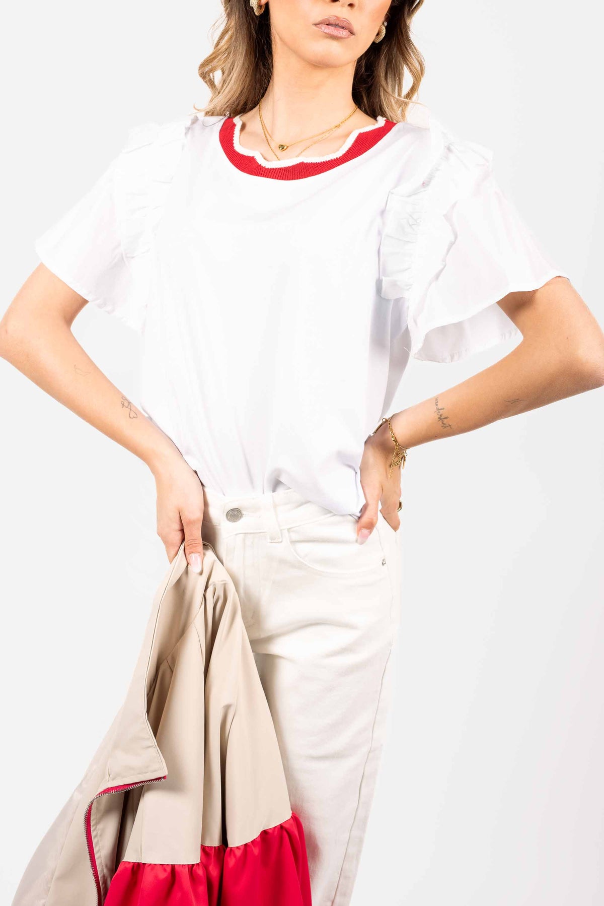 T-shirt con Volant e Bordo a Contrasto donna Miss love - 4