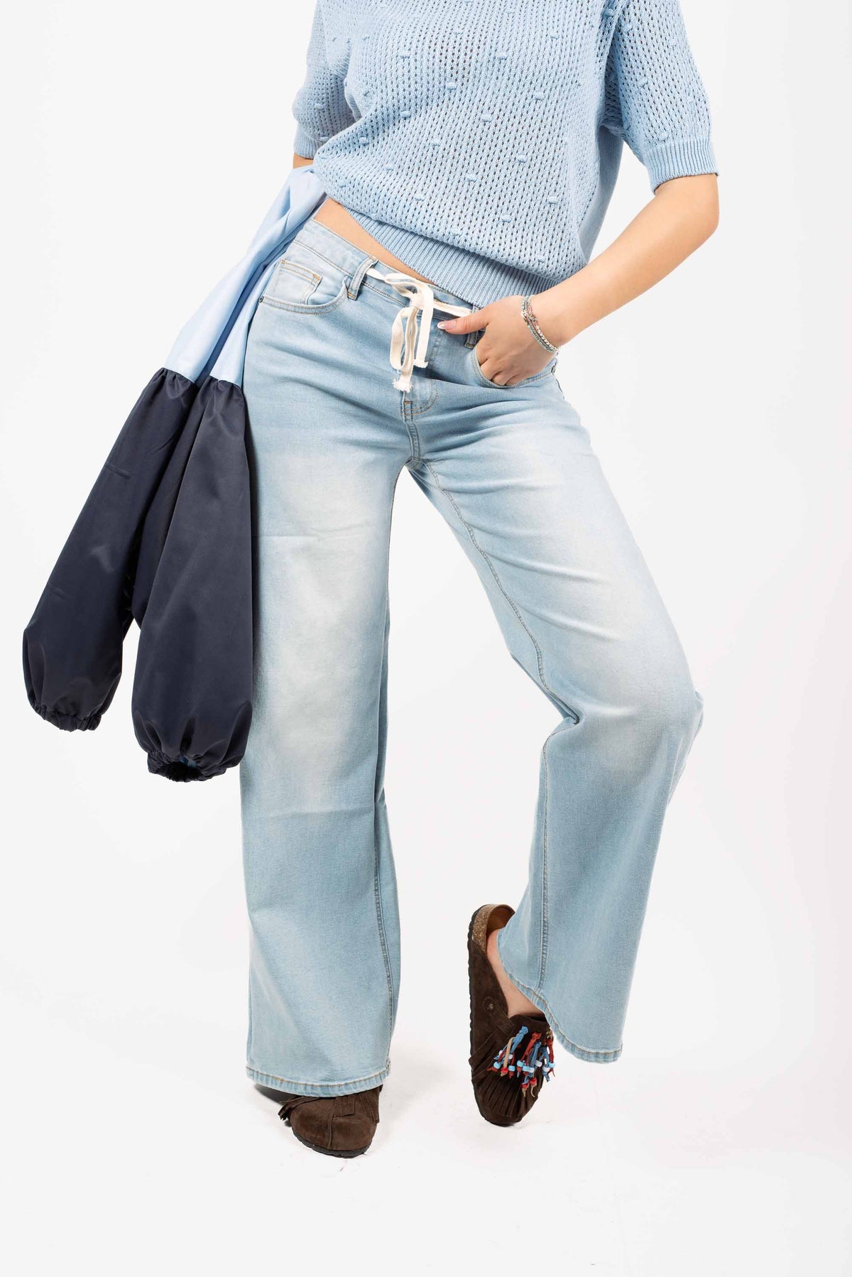 Jeans Wide Leg con Cordino donna Miss love - 1