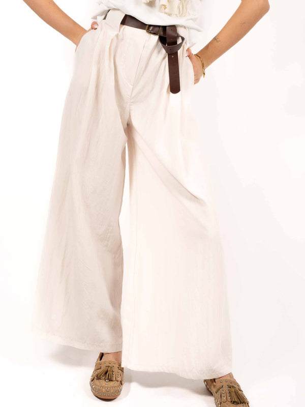 Pantaloni Wide Leg a Vita Alta Panna da donna Miss love