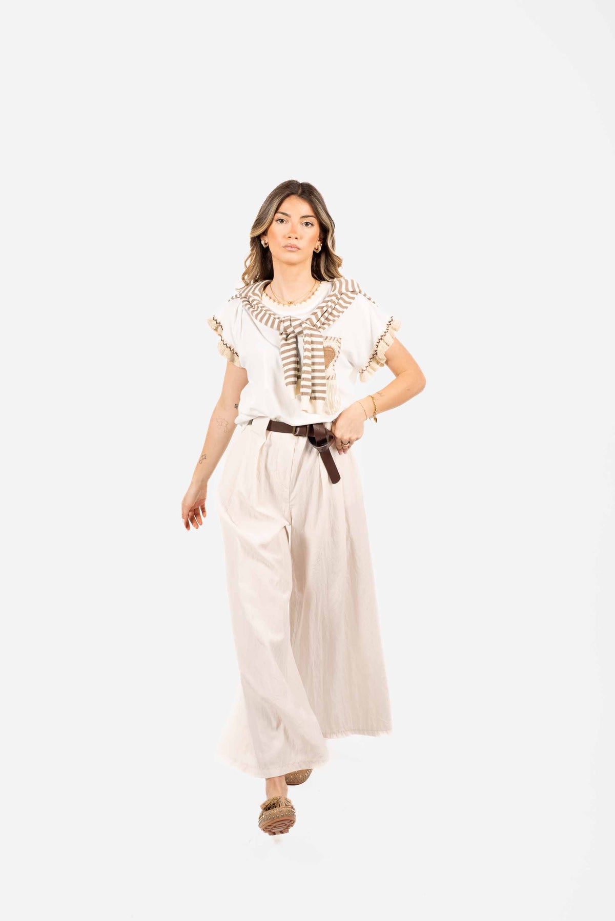 T-shirt Bianca con Ricami e Frange donna Miss love - 3