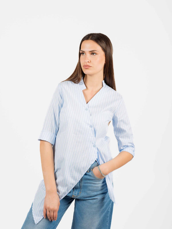 Camicia Asimmetrica a Righe Celeste da donna Miss love
