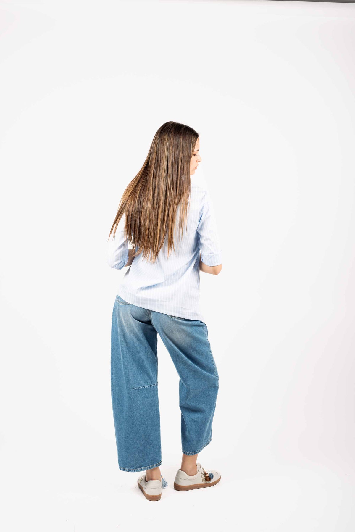 Camicia Asimmetrica a Righe Celeste donna Miss love - 4