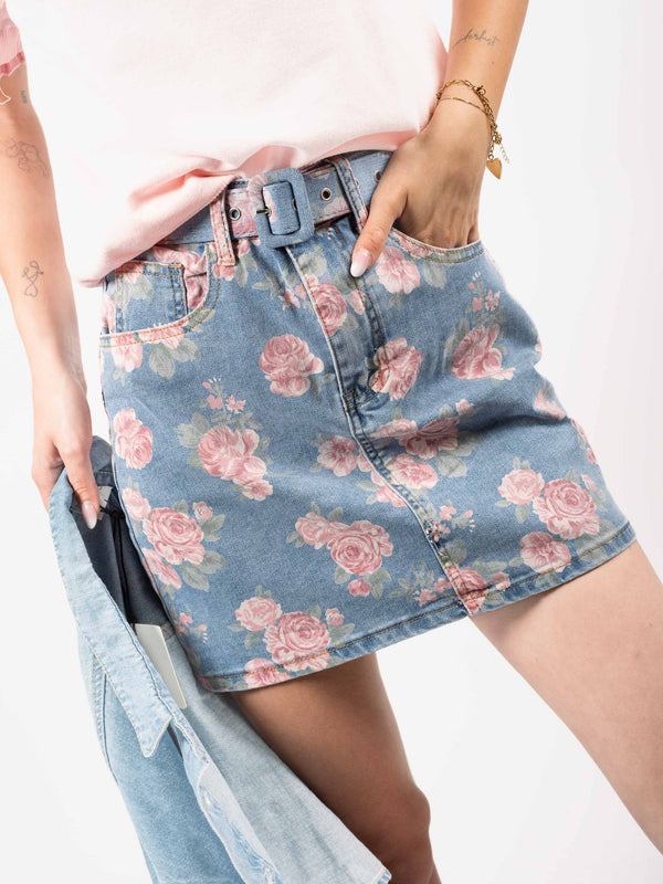 Minigonna Denim Floreale da donna Miss love