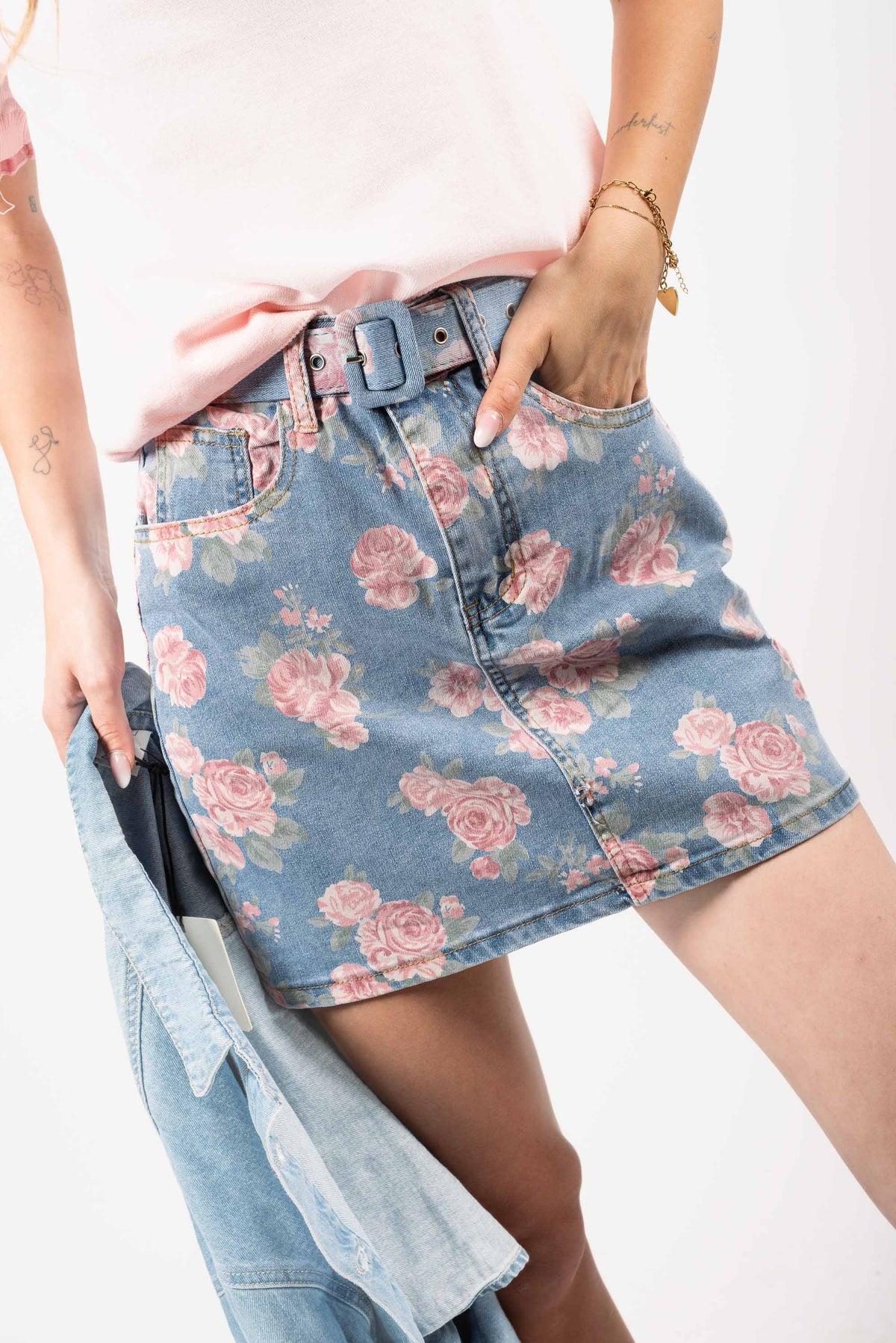Minigonna Denim Floreale donna Miss love - 1