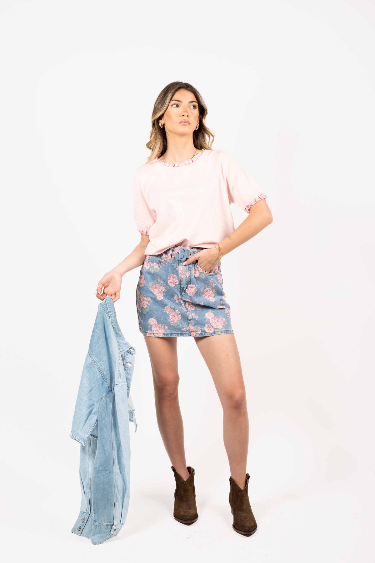 T-shirt Rosa con Profili Vichy donna Miss love - 4