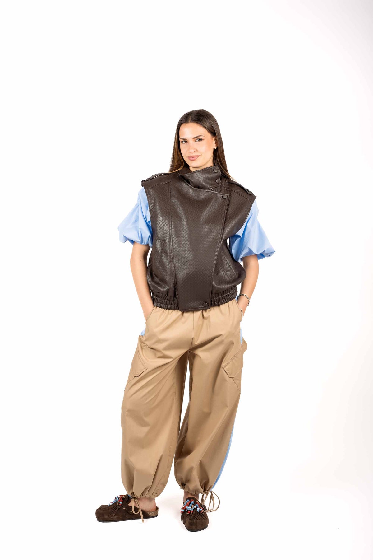 Gilet Effetto Pelle Testurizzata Cioccolato donna Tensione in - 2