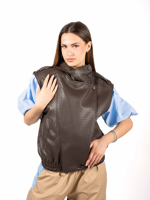 Gilet Effetto Pelle Testurizzata Cioccolato da donna Tensione in