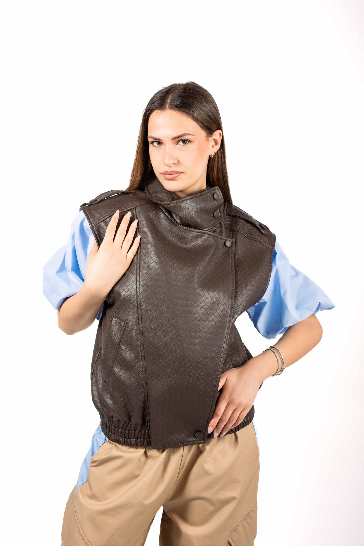 Gilet Effetto Pelle Testurizzata Cioccolato donna Tensione in - 1
