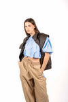 Blusa Crop in Popeline Celeste donna Tensione in - 3