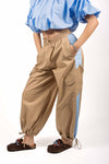 Pantaloni Balloon con Inserti a contrasto Beige/Celeste donna Tensione in - 1