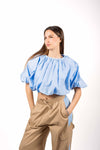 Blusa Crop in Popeline Celeste donna Tensione in - 1