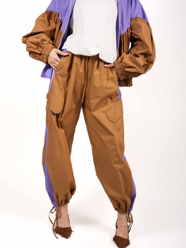 Pantaloni Balloon con Inserti a contrasto Cammello/Viola da donna Tensione in