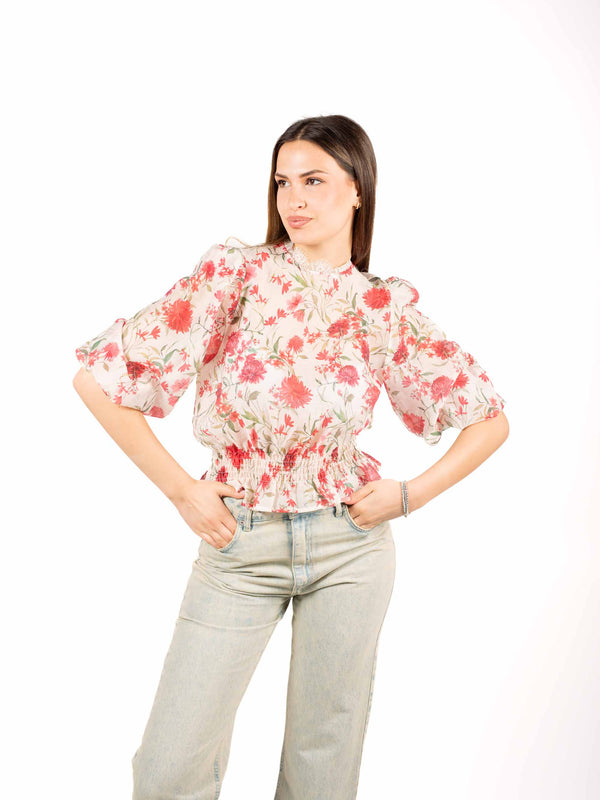 Blusa Fiori con Vita Arricciata da donna Tensione in