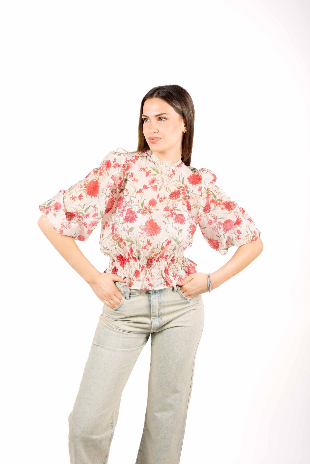 Blusa Fiori con Vita Arricciata donna Tensione in - 1