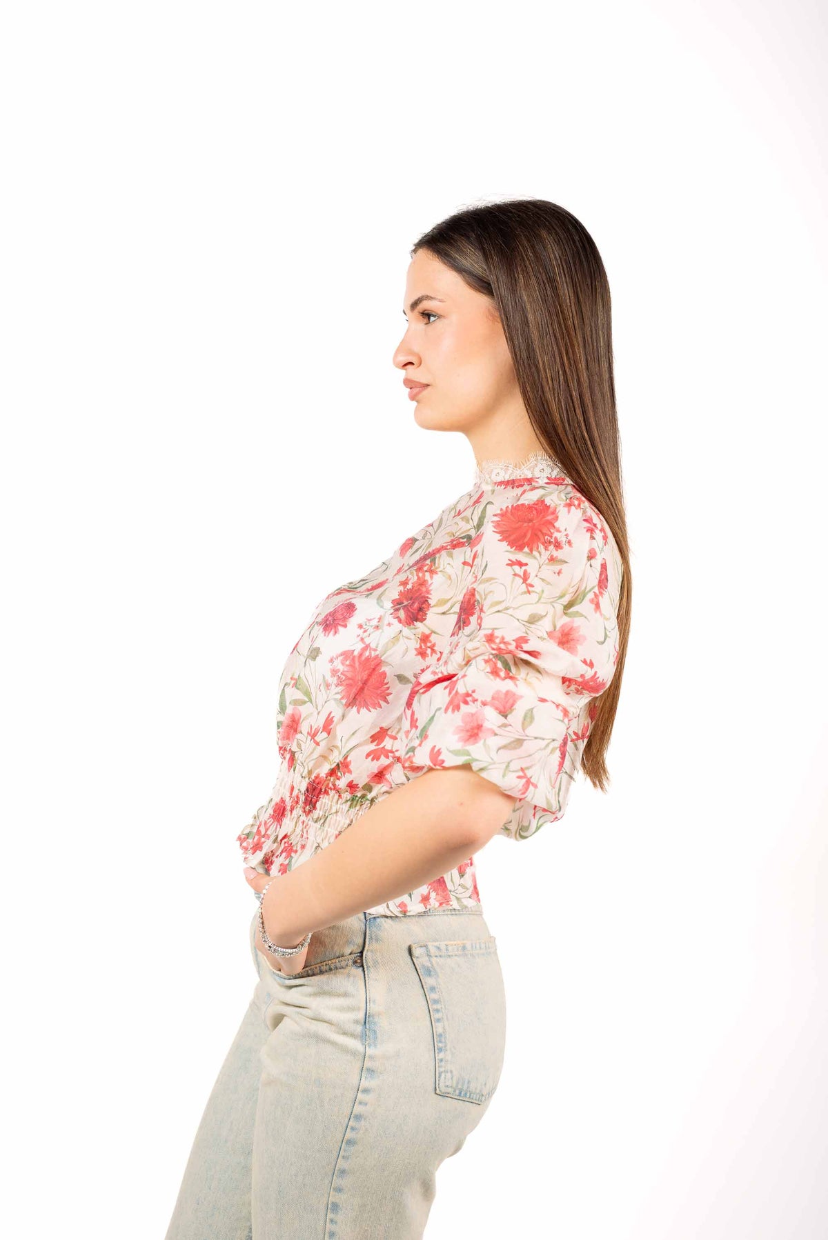Blusa Fiori con Vita Arricciata donna Tensione in - 3