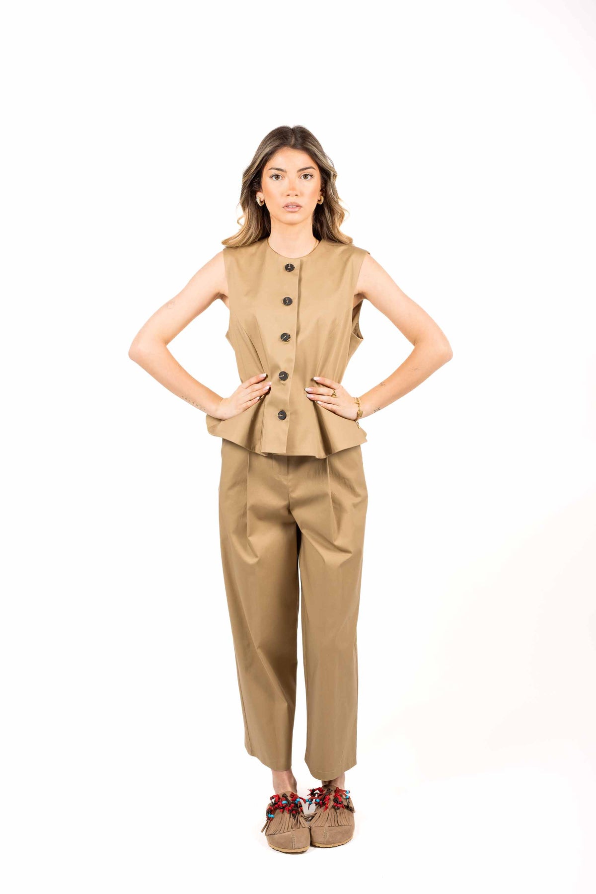 Gilet in Cotone con Bottoni Beige donna Tensione in - 2