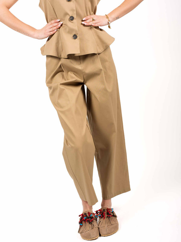 Pantaloni in Cotone con Pinces Beige da donna Tensione in
