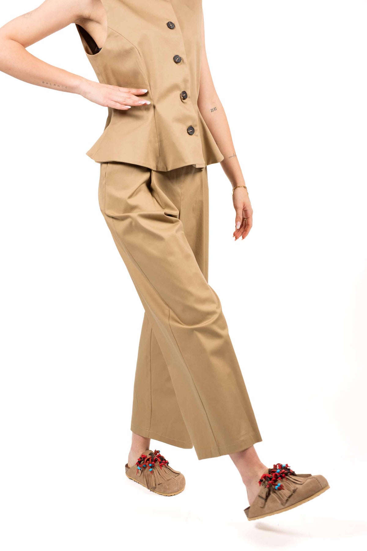 Pantaloni in Cotone con Pinces Beige donna Tensione in - 2