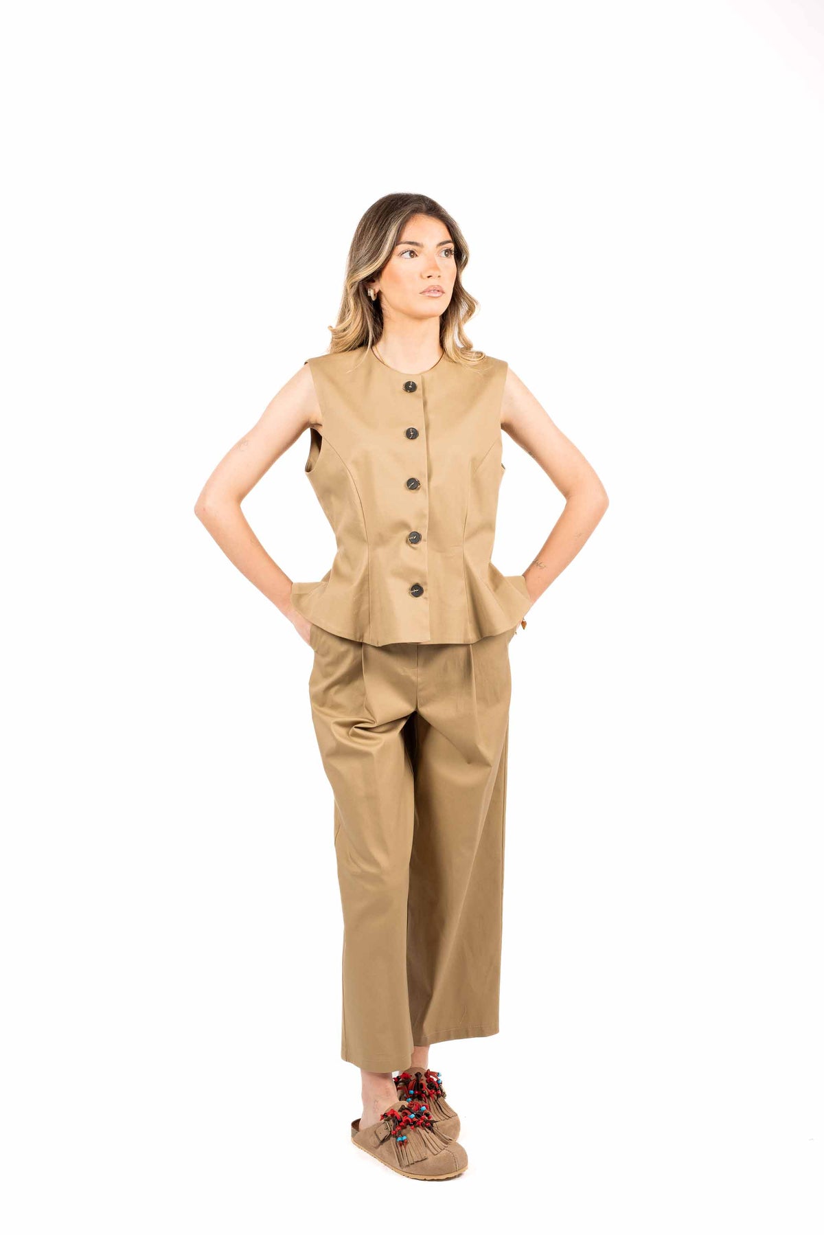 Gilet in Cotone con Bottoni Beige donna Tensione in - 6