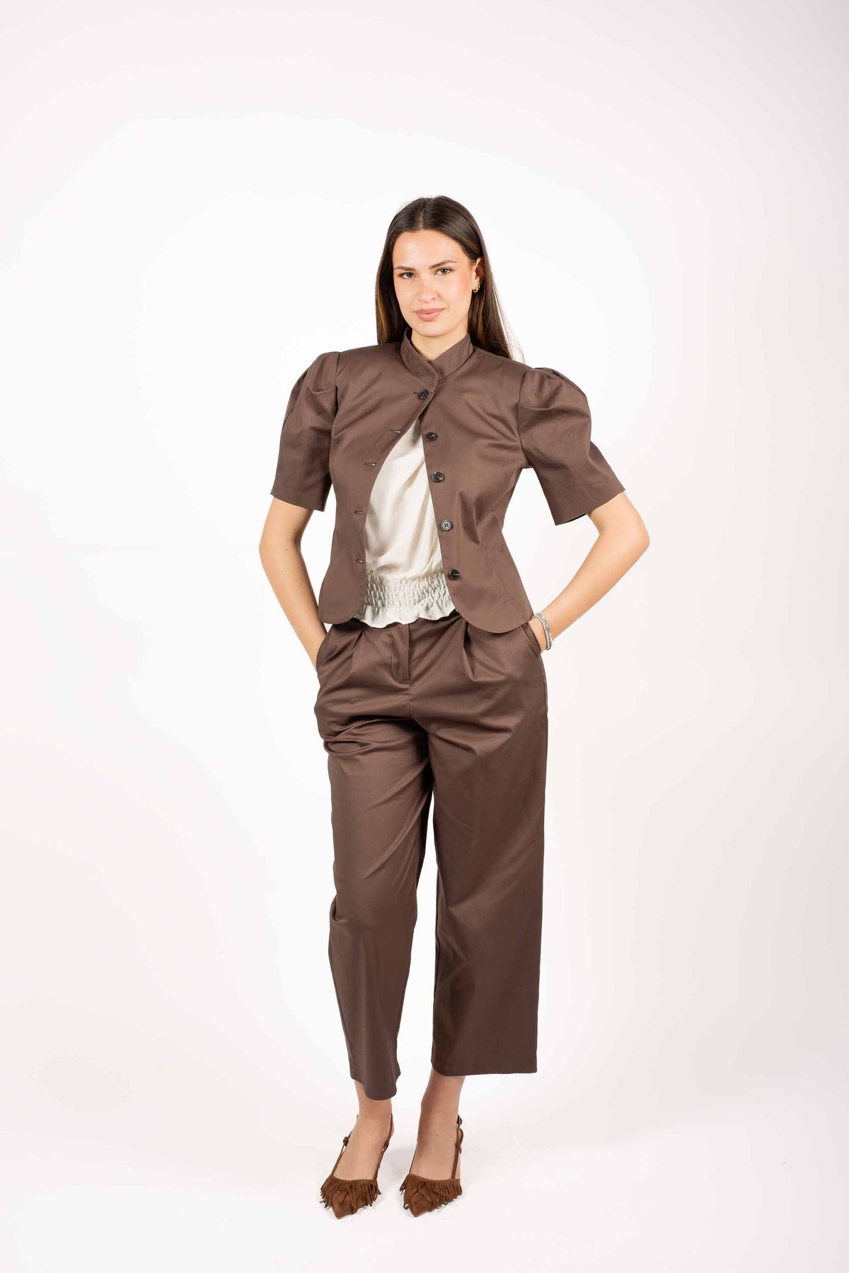 Giacca in Cotone con Manica Corta Cioccolato donna Tensione in - 3