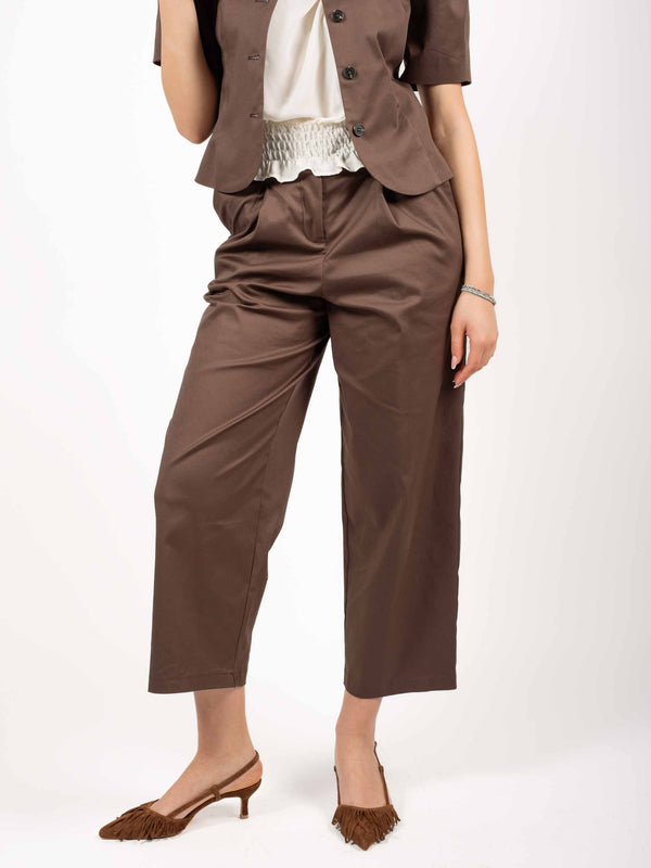 Pantaloni in Cotone con Pinces Cioccolato da donna Tensione in