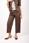 Pantaloni in Cotone con Pinces Cioccolato donna Tensione in - 1