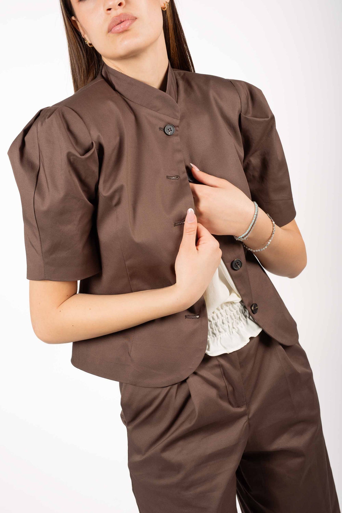 Giacca in Cotone con Manica Corta Cioccolato donna Tensione in - 1