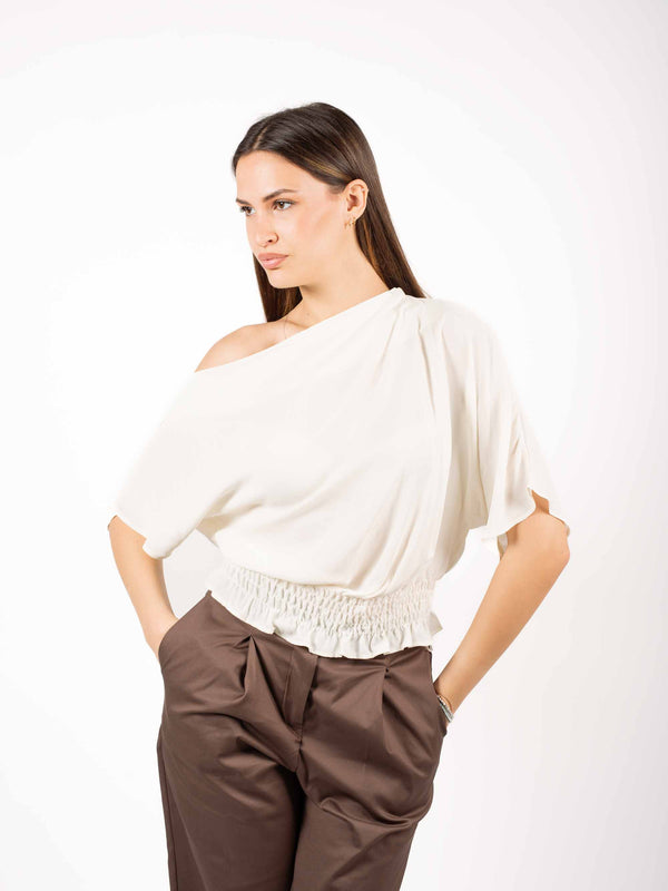 Blusa Monospalla con Fondo Arricciato Panna da donna Tensione in