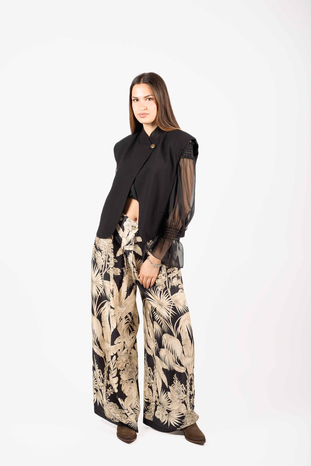 Pantaloni Palazzo Stampati Beige/Nero donna Tensione in - 3