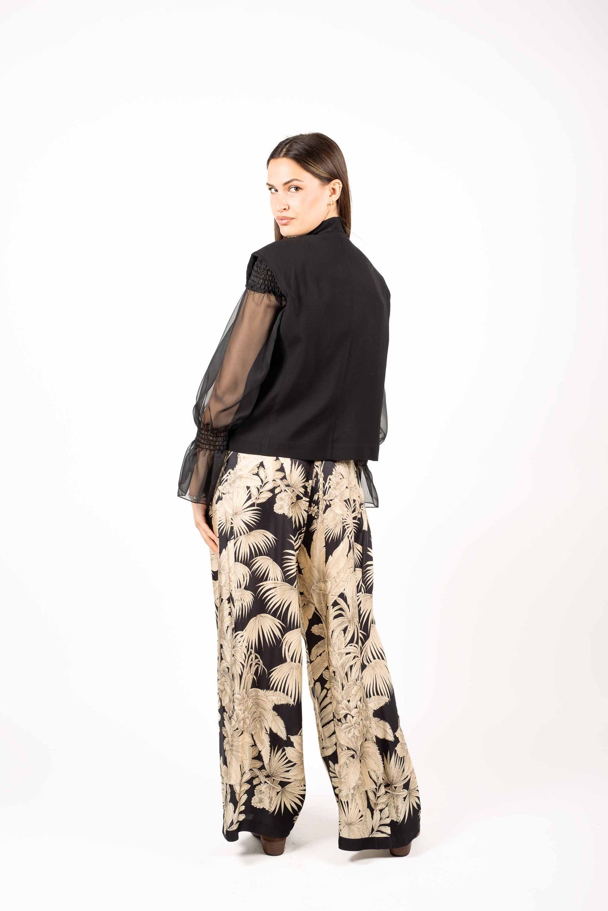 Pantaloni Palazzo Stampati Beige/Nero donna Tensione in - 2