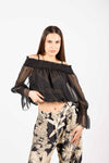 Blusa in Chiffon con Spalle Scoperte Nera donna Tensione in - 1