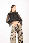 Blusa in Chiffon con Spalle Scoperte Nera donna Tensione in - 2