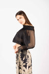 Blusa in Chiffon con Spalle Scoperte Nera donna Tensione in - 3