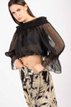 Blusa in Chiffon con Spalle Scoperte Nera donna Tensione in - 6